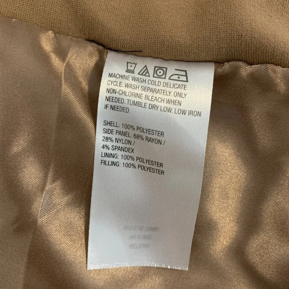 Susan Graver Womens XL Quilted Jacket Ponte Side Panels Zip Pockets Tan Puffer - Picture 9 of 14